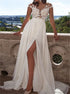 Ivory Appliques Slit Cap Sleeves Prom Dress LBQ0943